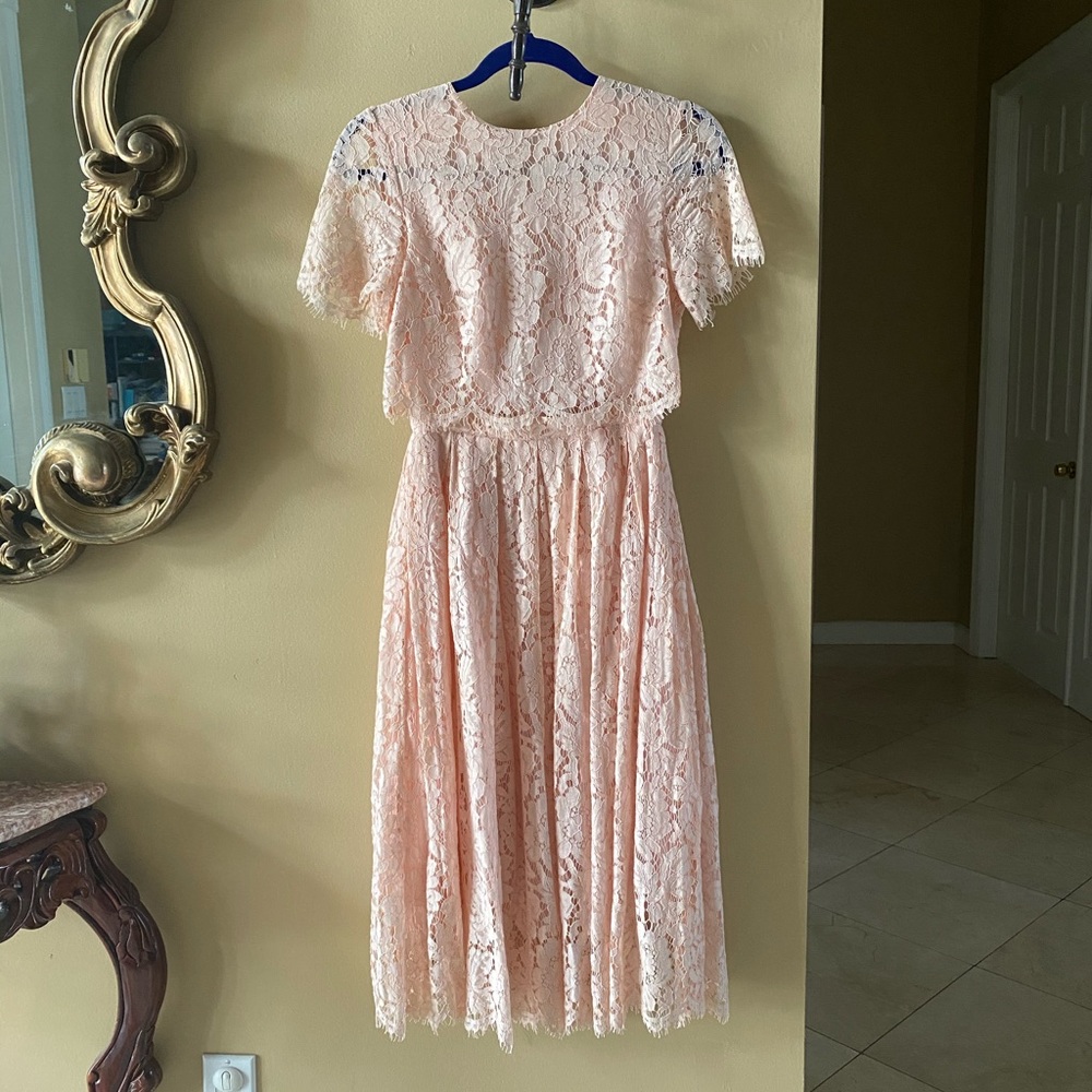 ASOS Petite Lace Crop Top Light Pink Midi Dress